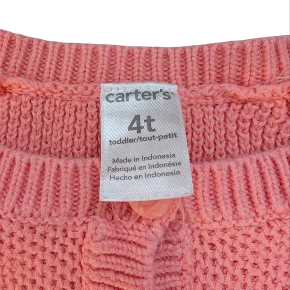 Carter's Girls Pink Cardigan Knitted Sweater with Long Sleeves Cotton  Size 4T - Picture 4 of 6
